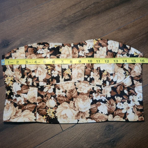 Abercrombie & Fitch Strapless Floral Cream & Brown Top With Boning Womens Size M - Picture 9 of 10